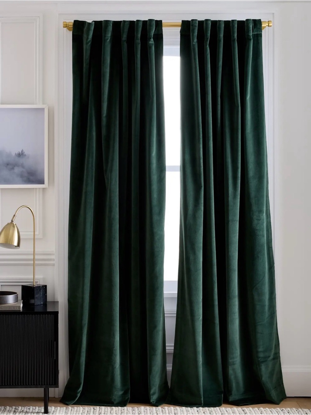 NWOT QUINCE 48” x  84” Cotton Velvet True Blackout Curtain - Single Panel Spruce